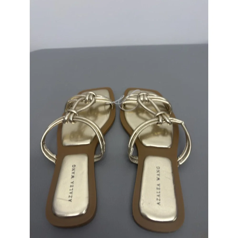 Azalea Wang Stetson Slide Sandals - Gold‎ Size 8 New Comfortable Glam Shoes #18